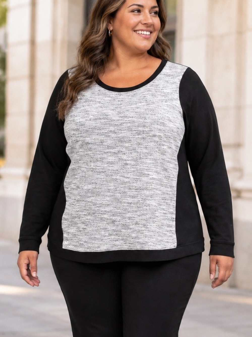 STYLE & CO SPORT Plus Size 3X Black Gray Boucle Crewneck Sweatshirt